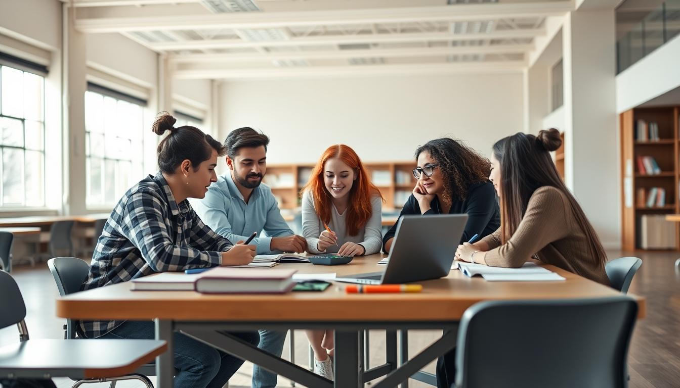 Students collaborating in study space